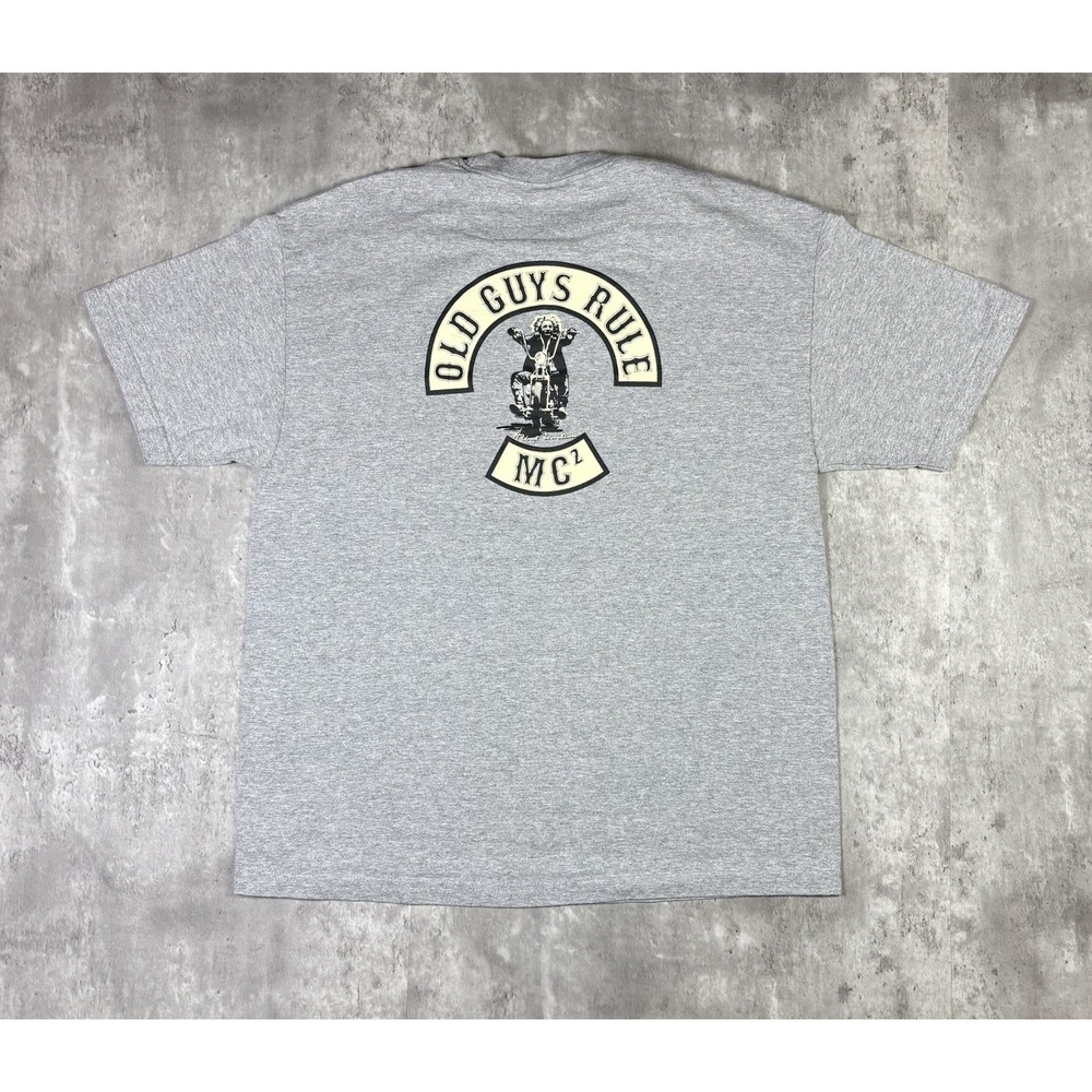 Vintage Old Guys Rule MC2 Biker T Shirt Gray Mens XL Y2K Graphic Tee